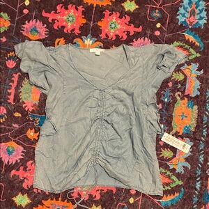 New Bunulu Chambray Ruffle Top